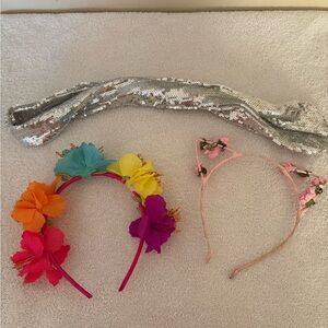 Source Unknown Silver Sequin Headband and Floral Cat Ear Headbands